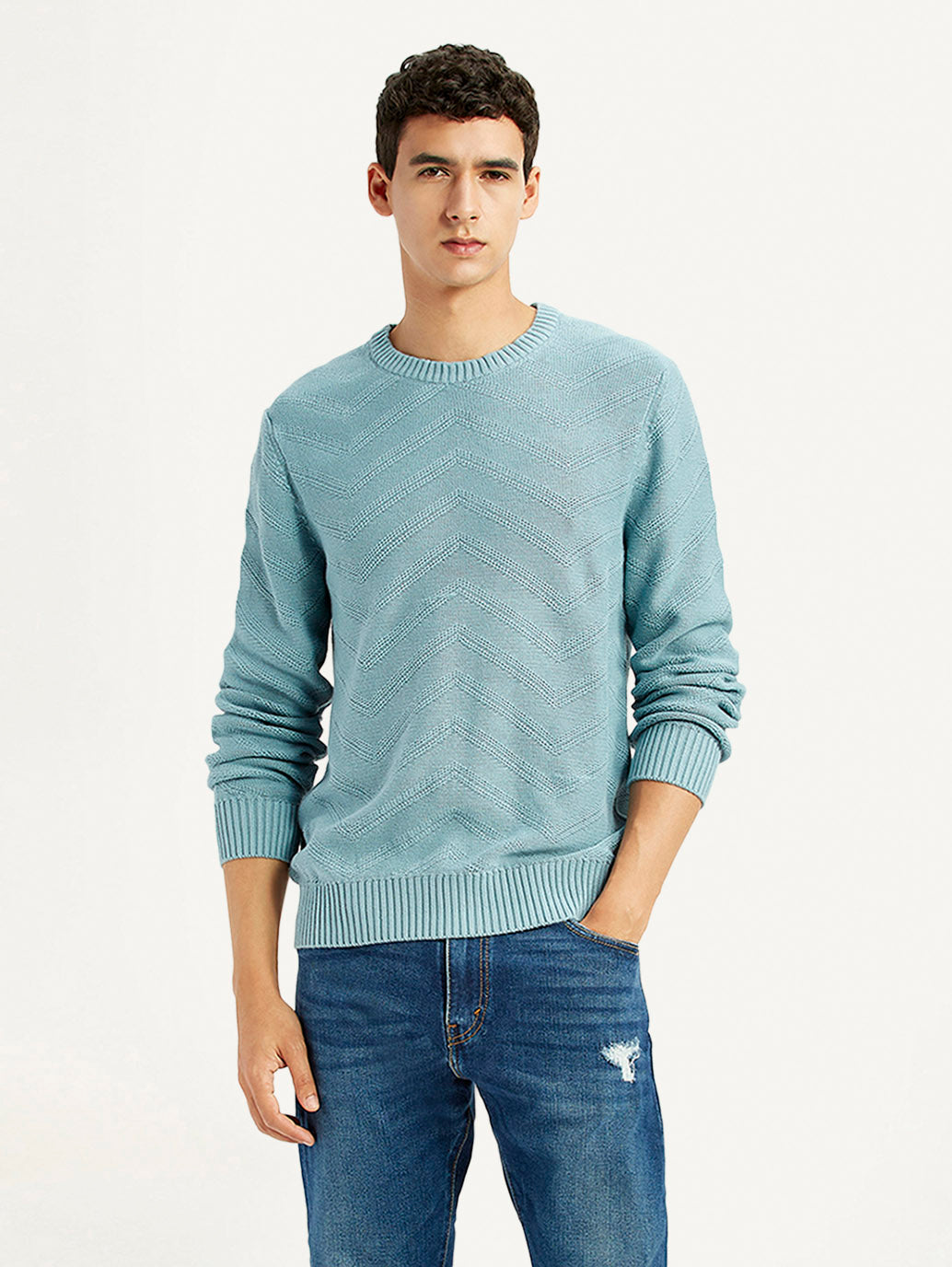 Men's Chevron Light Blue Crew Neck Sweater