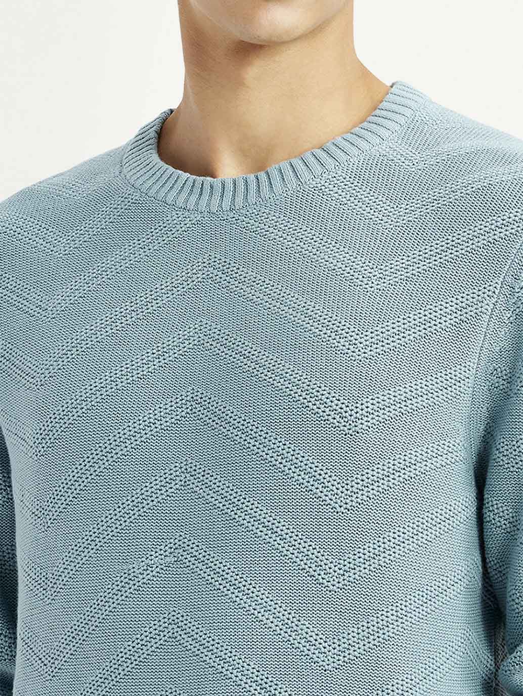 Men's Chevron Light Blue Crew Neck Sweater - Detail View