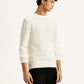Men's Self Design Off White Crew Neck Sweater - Side View