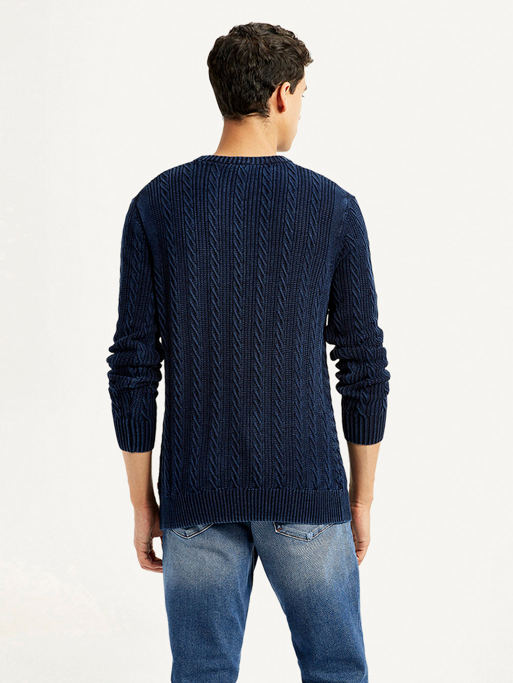 Men's Indigo Crew Neck Sweater - Back View