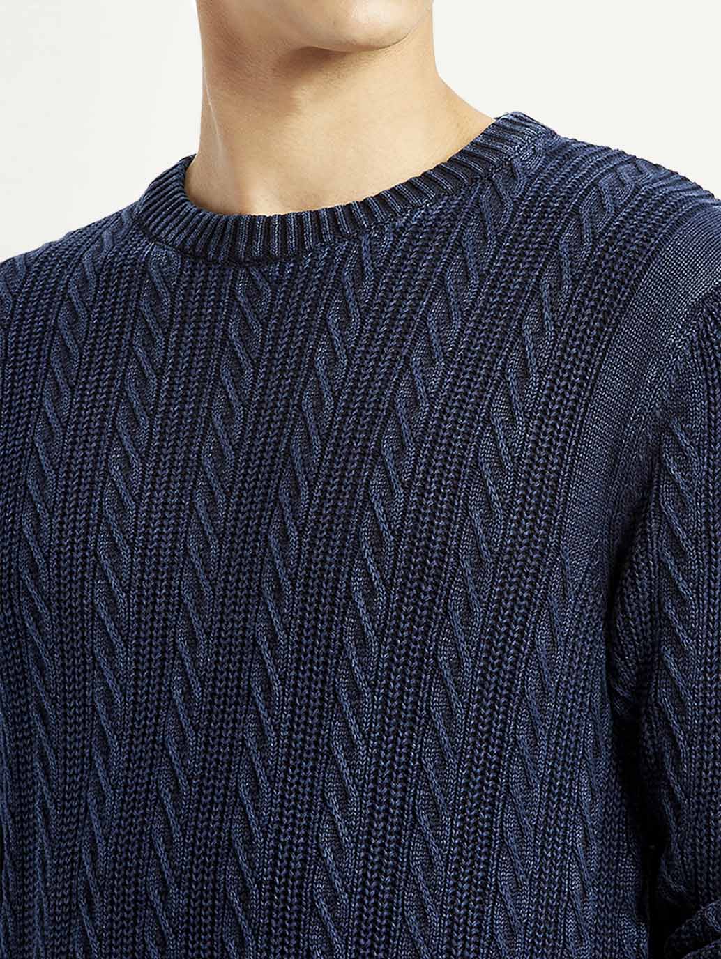 Men's Indigo Crew Neck Sweater - Detail View