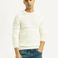 Men's Textured Off White Crew Neck Sweater - Styleshot View