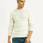 Men's Textured Off White Crew Neck Sweater - Front View