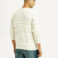 Men's Textured Off White Crew Neck Sweater - Back View