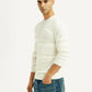 Men's Textured Off White Crew Neck Sweater - Side View