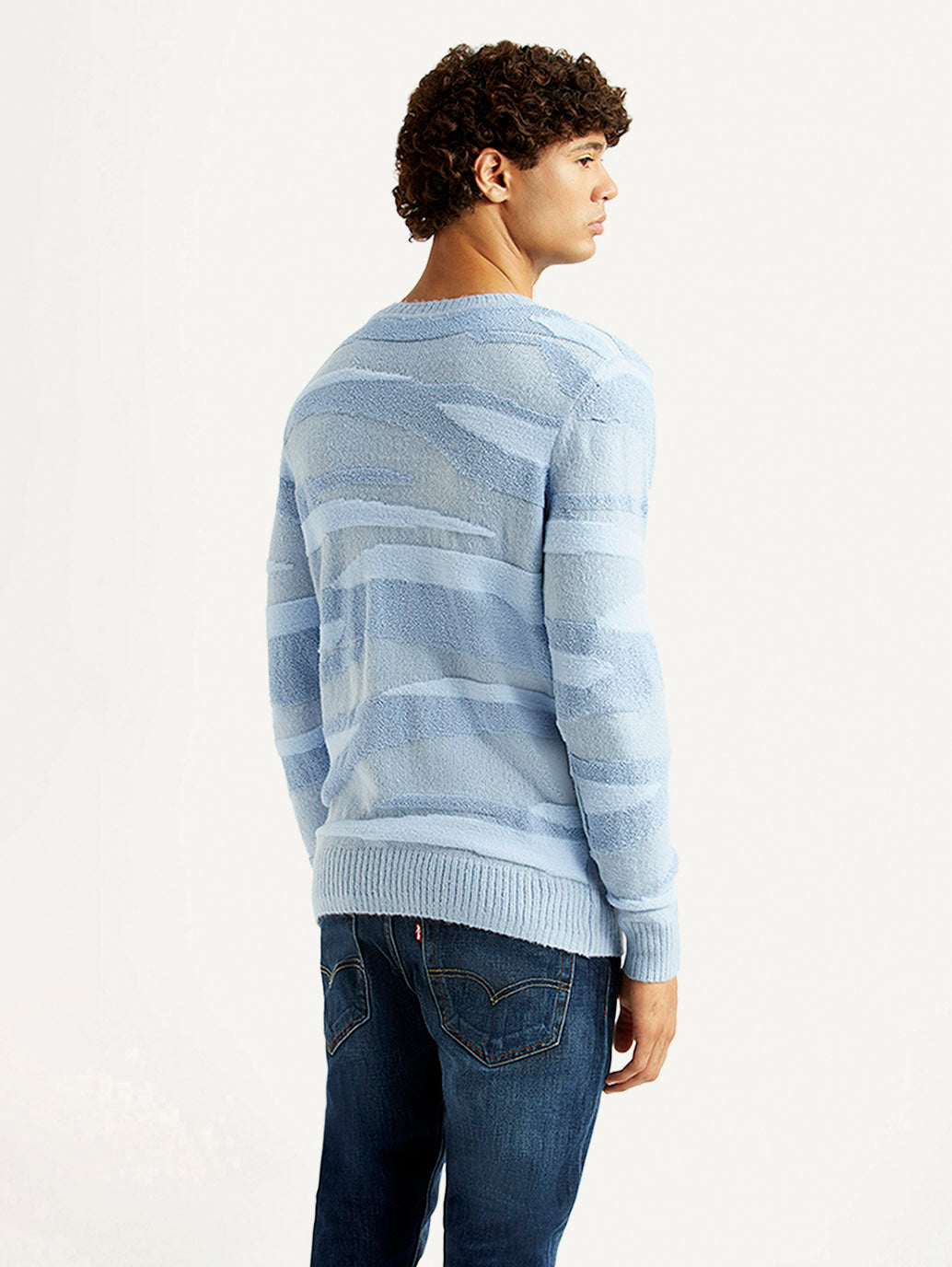 Men's Abstract Light Blue Crew Neck Sweater - Back View