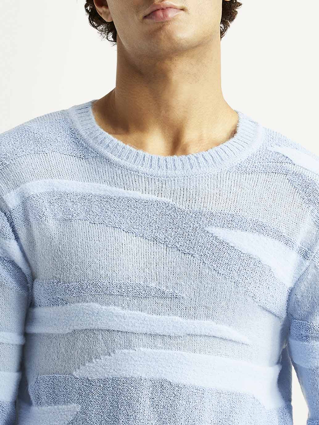 Men's Abstract Light Blue Crew Neck Sweater - Detail View