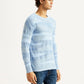 Men's Abstract Light Blue Crew Neck Sweater - Side View