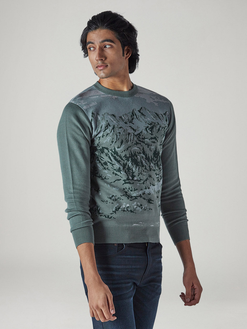 Men's Graphic Print Regular Fit Sweater - Side View