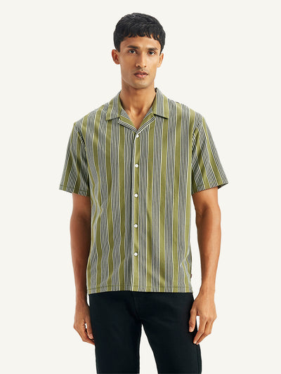 Men's Striped Regular Fit Camp Shirt-image-0