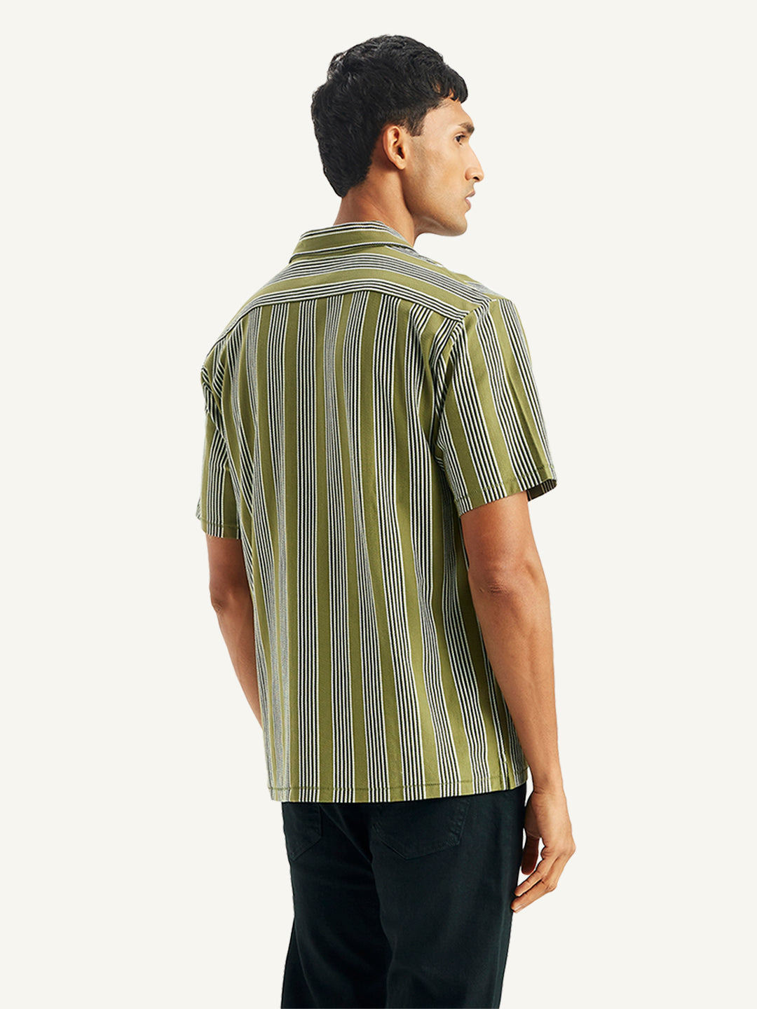 Men's Striped Regular Fit Camp Shirt