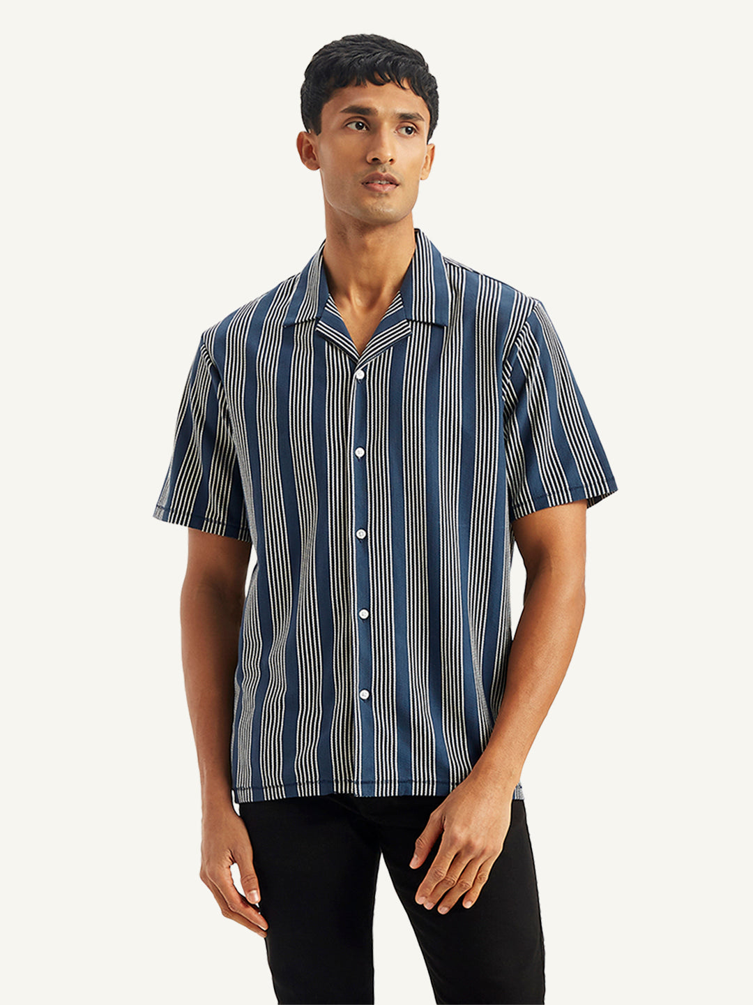 Men's Striped Regular Fit Camp Shirt