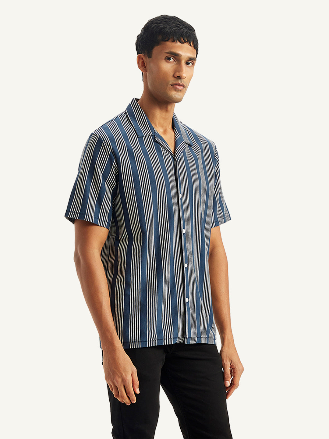 Men's Striped Regular Fit Camp Shirt