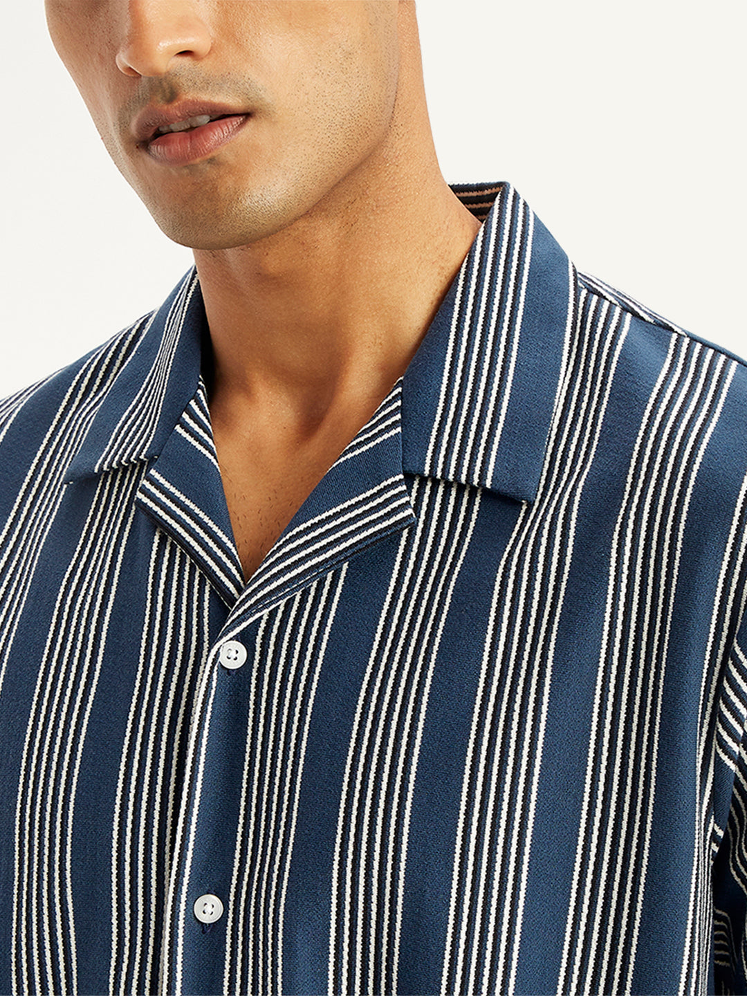 Men's Striped Regular Fit Camp Shirt