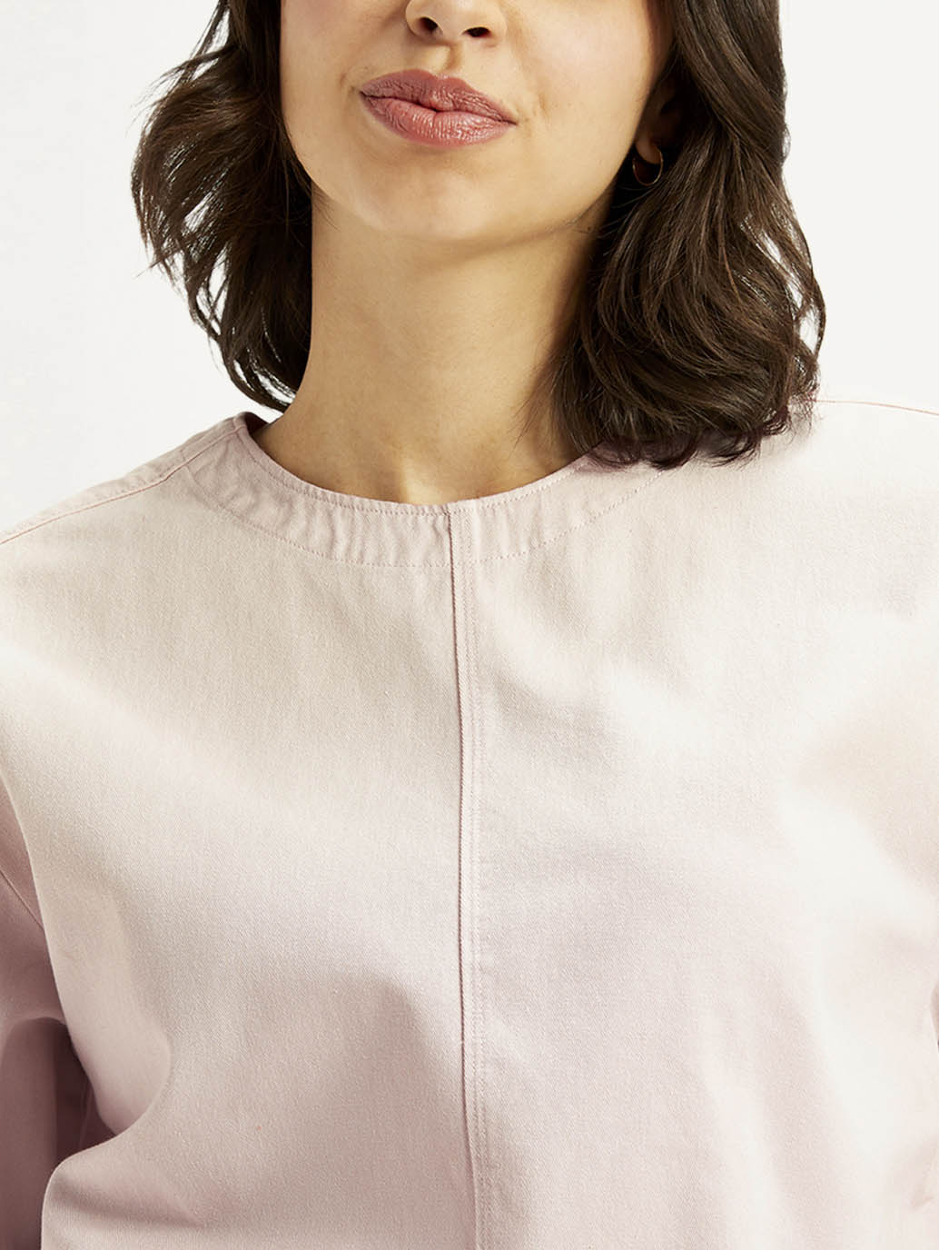 Women's Solid Light Pink Round Neck Top - Detail View