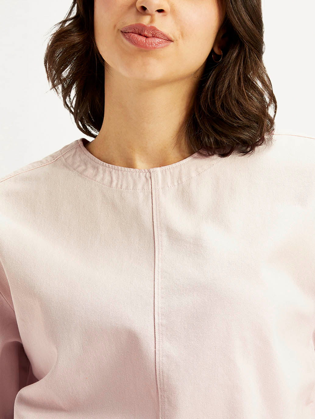 Women's Solid Light Pink Round Neck Top - Detail View