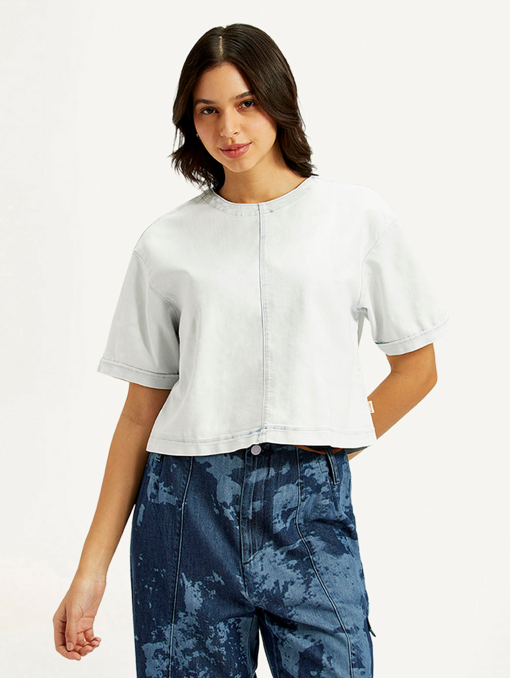 Women's Solid White Round Neck Top - Front View