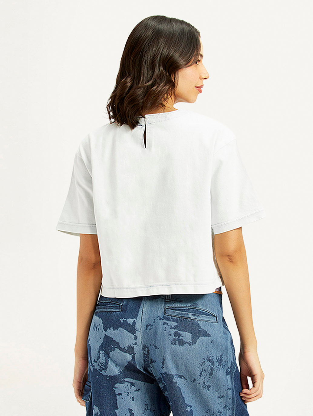 Women's Solid White Round Neck Top - back View