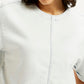 Women's Solid White Round Neck Top - Detali View