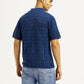 Men's Self Design Blue Loose Fit Polo T-Shirt - Back View