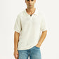 Men's Self Design Off White Loose Fit Polo T-Shirt - Front View