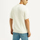 Men's Self Design Off White Loose Fit Polo T-Shirt - Back View
