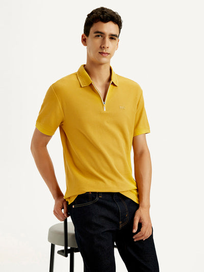 Men's Solid Yellow Slim Fit Polo T-shirt-image-43