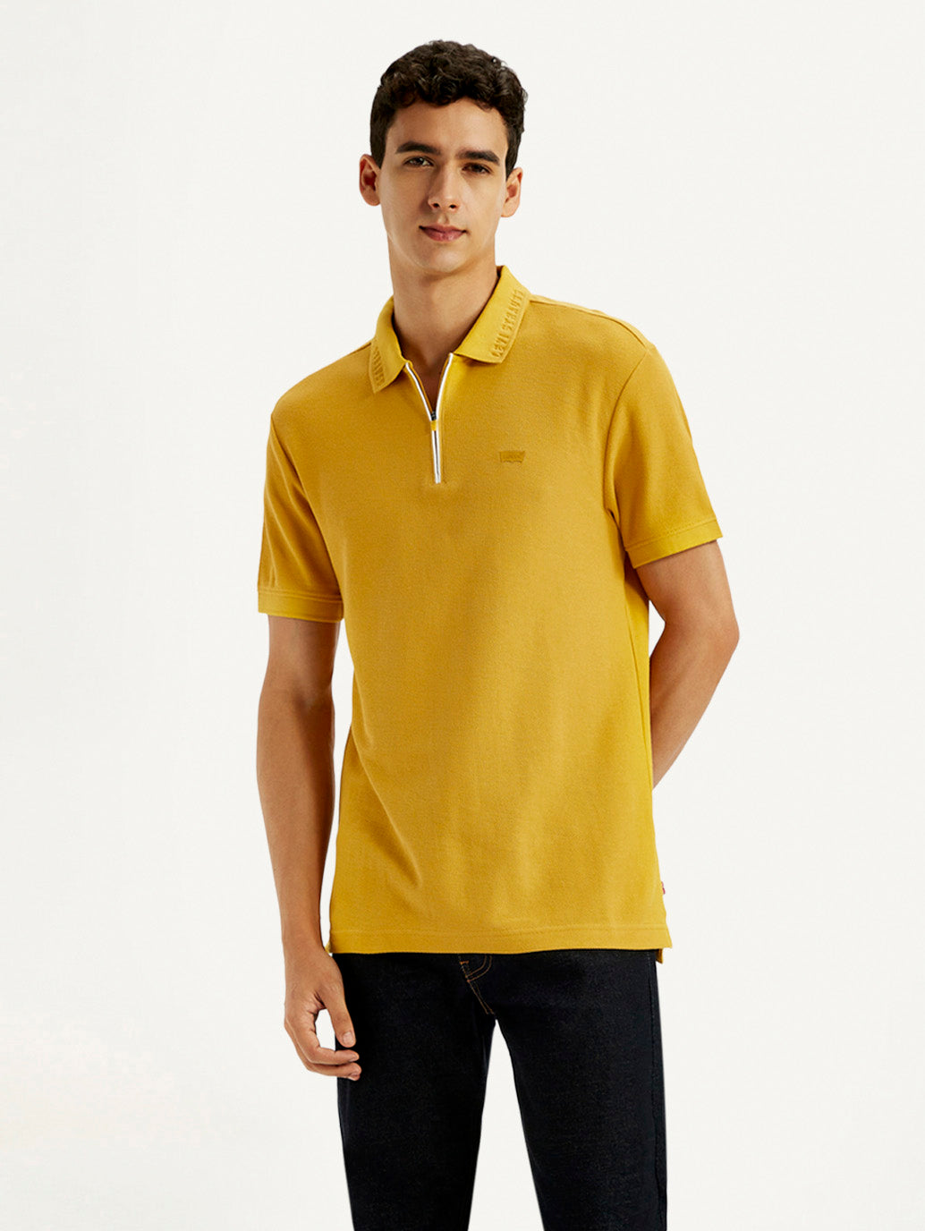 Men's Solid Yellow Slim Fit Polo T-shirt - Styleshot View