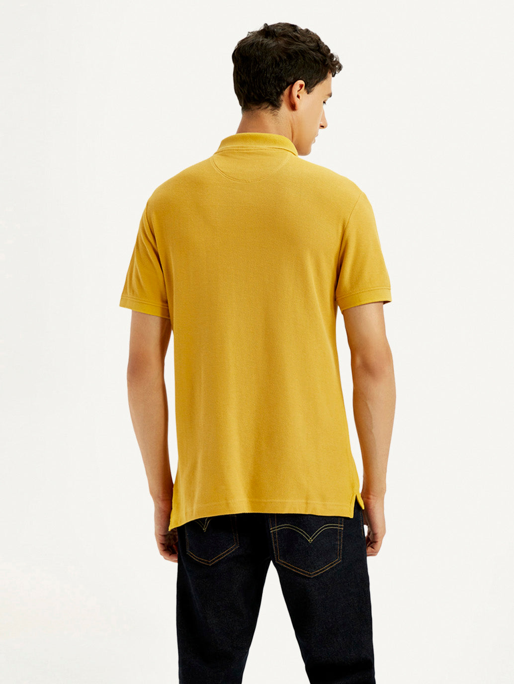 Men's Solid Yellow Slim Fit Polo T-shirt - Back View