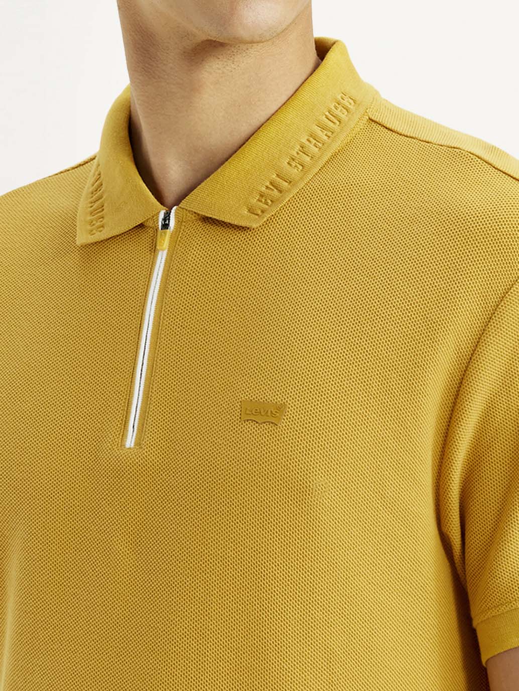 Men's Solid Yellow Slim Fit Polo T-shirt - Detail View