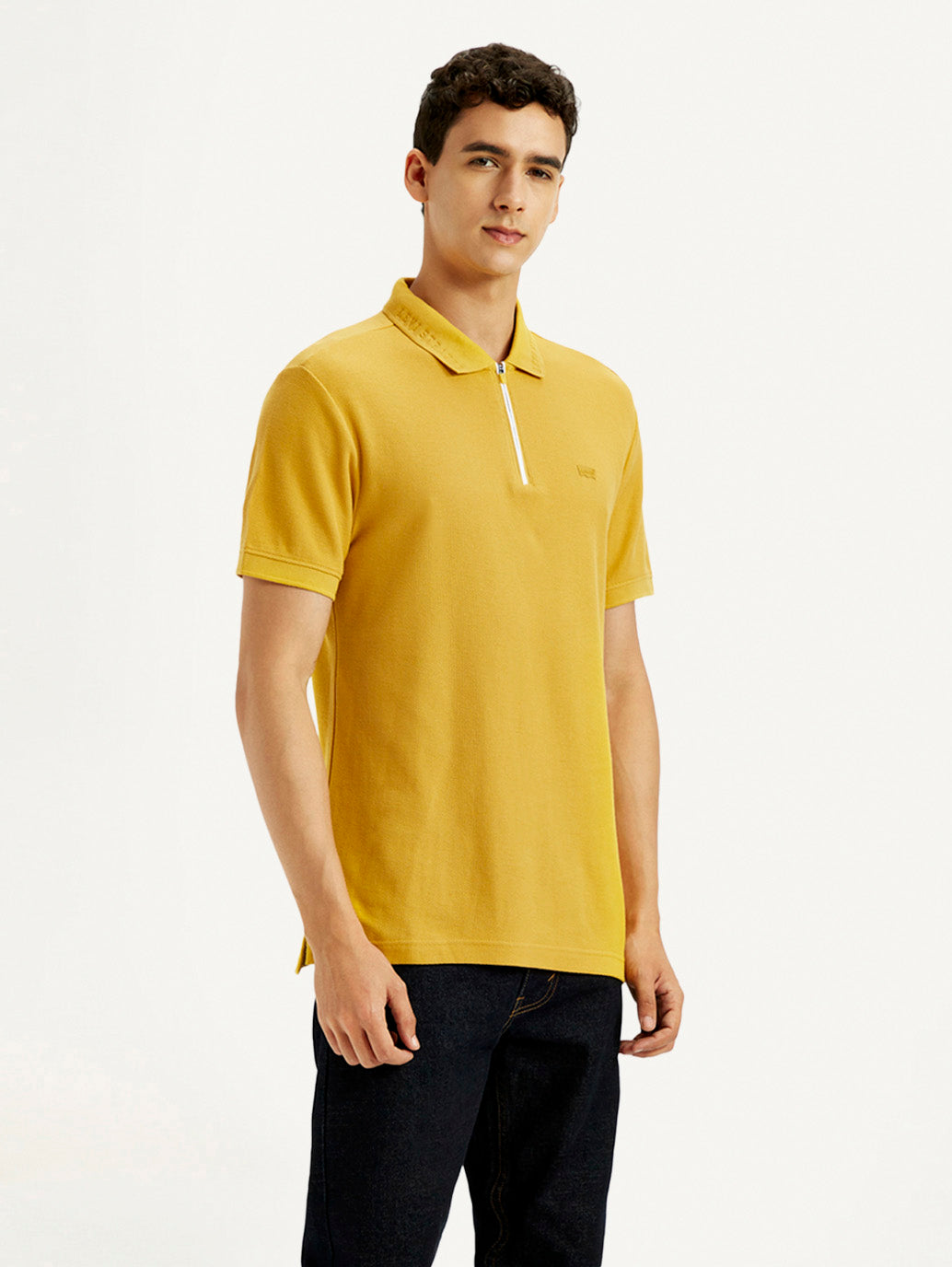 Men's Solid Yellow Slim Fit Polo T-shirt - Side View