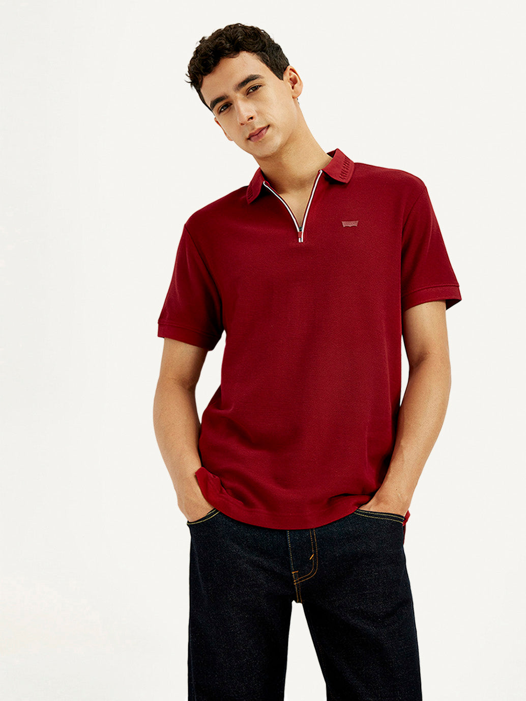 Men's Solid Red Slim Fit Polo T-shirt - Elevated View