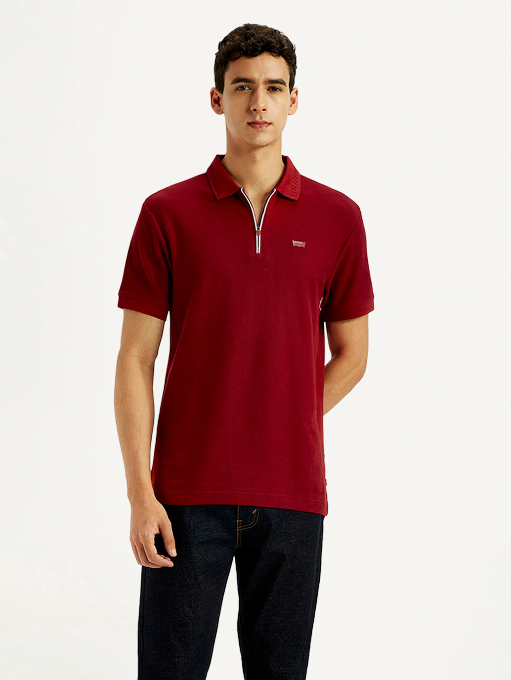 Men's Solid Red Slim Fit Polo T-shirt - Styleshot View