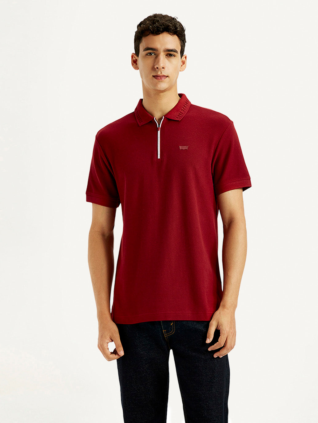 Men's Solid Red Slim Fit Polo T-shirt - Front View