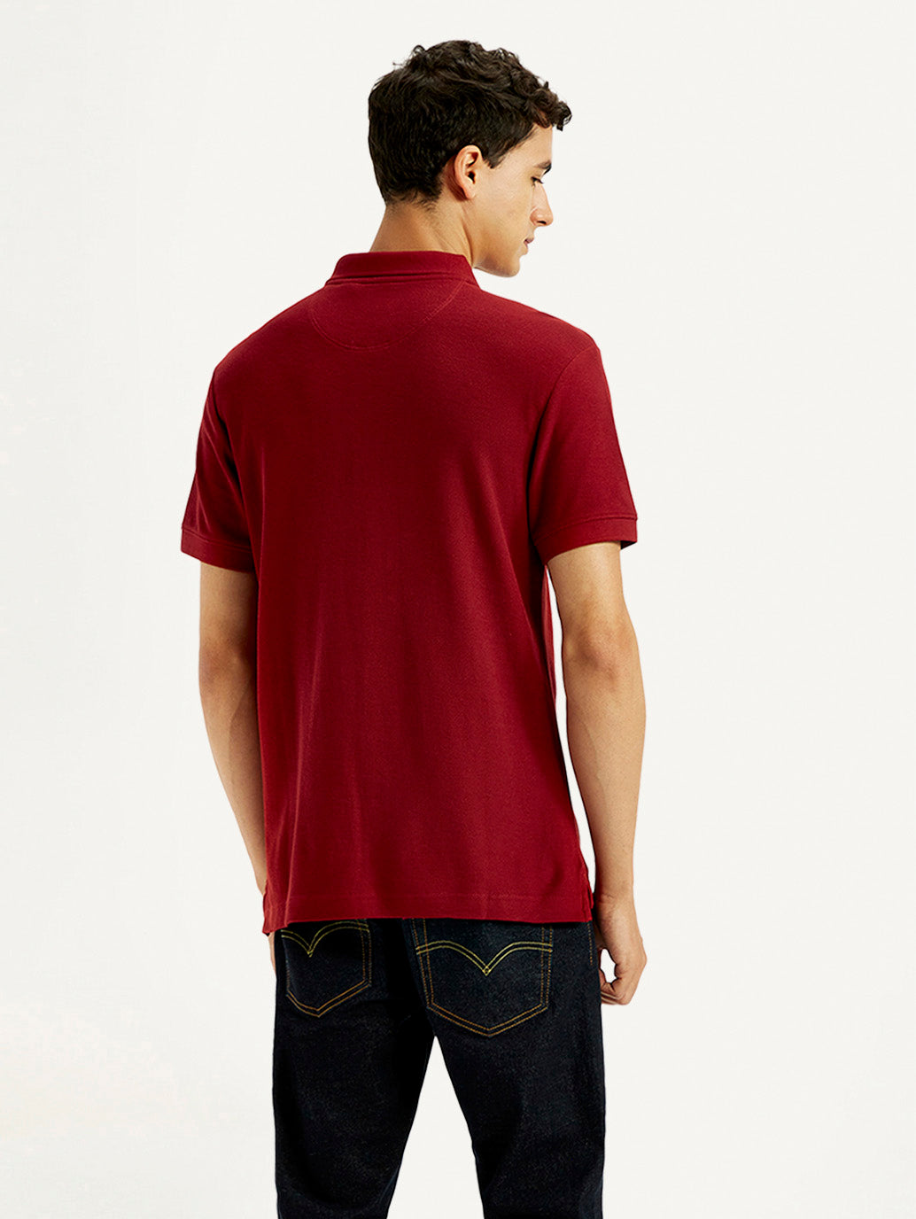 Men's Solid Red Slim Fit Polo T-shirt - Back View