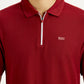 Men's Solid Red Slim Fit Polo T-shirt - Detail View
