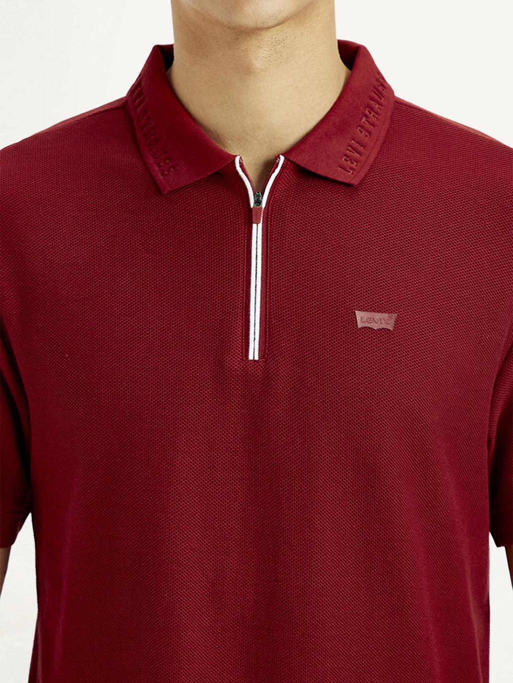 Men's Solid Red Slim Fit Polo T-shirt - Detail View