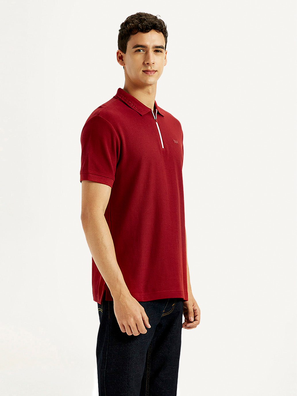 Men's Solid Red Slim Fit Polo T-shirt - Side View