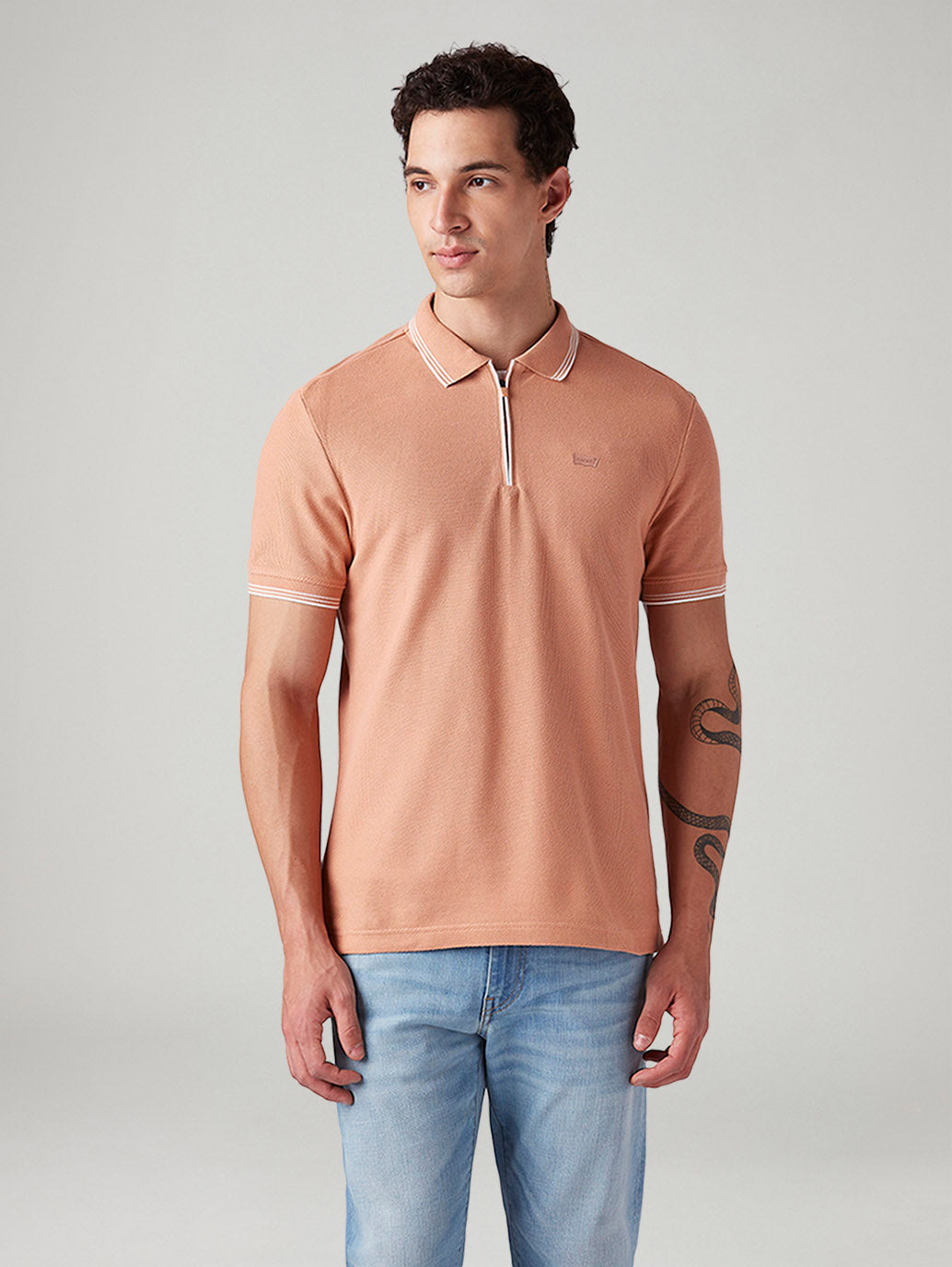 Men's Solid Slim Fit Polo T-Shirt - Front View