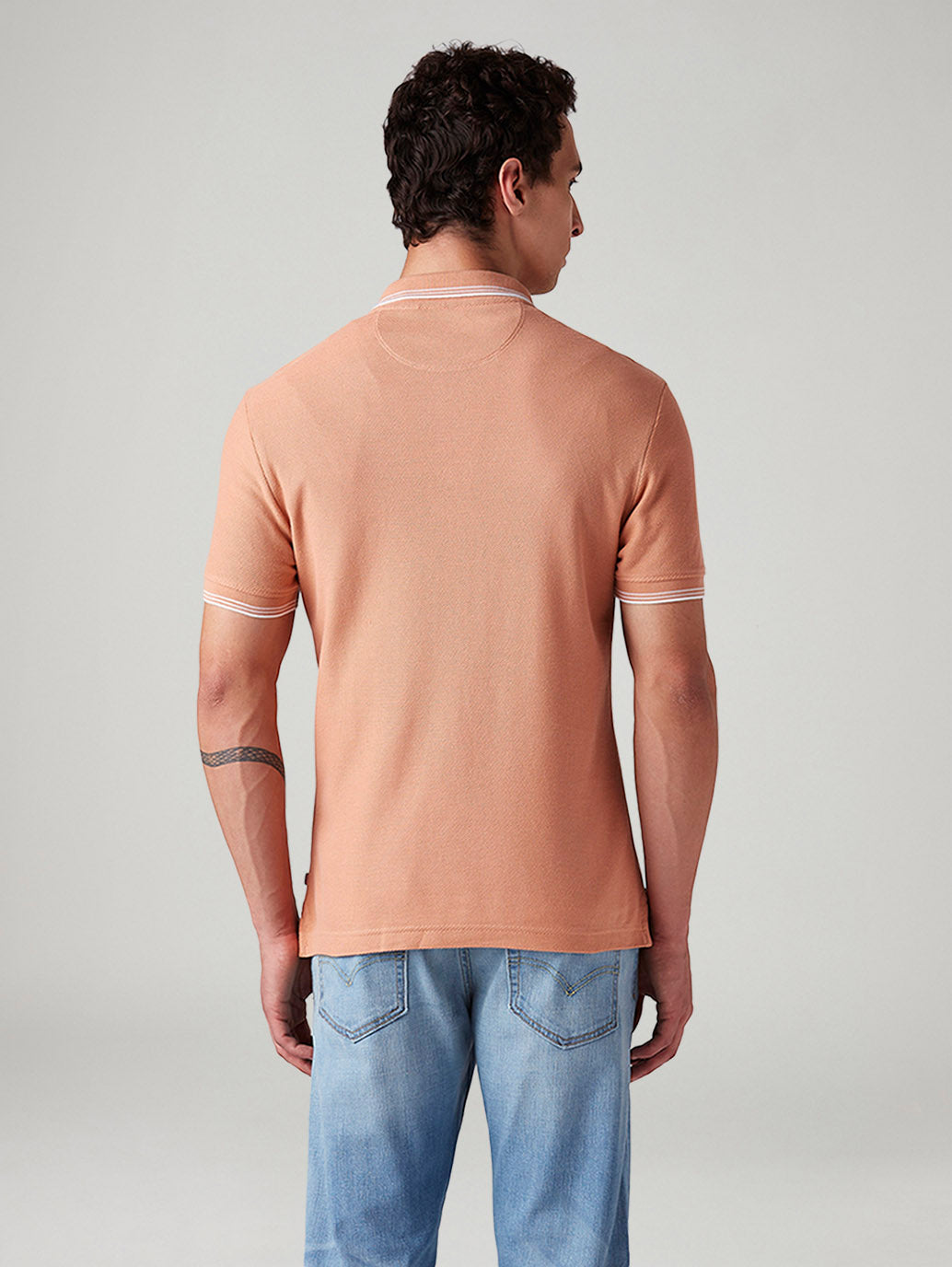 Men's Solid Slim Fit Polo T-Shirt - Back View