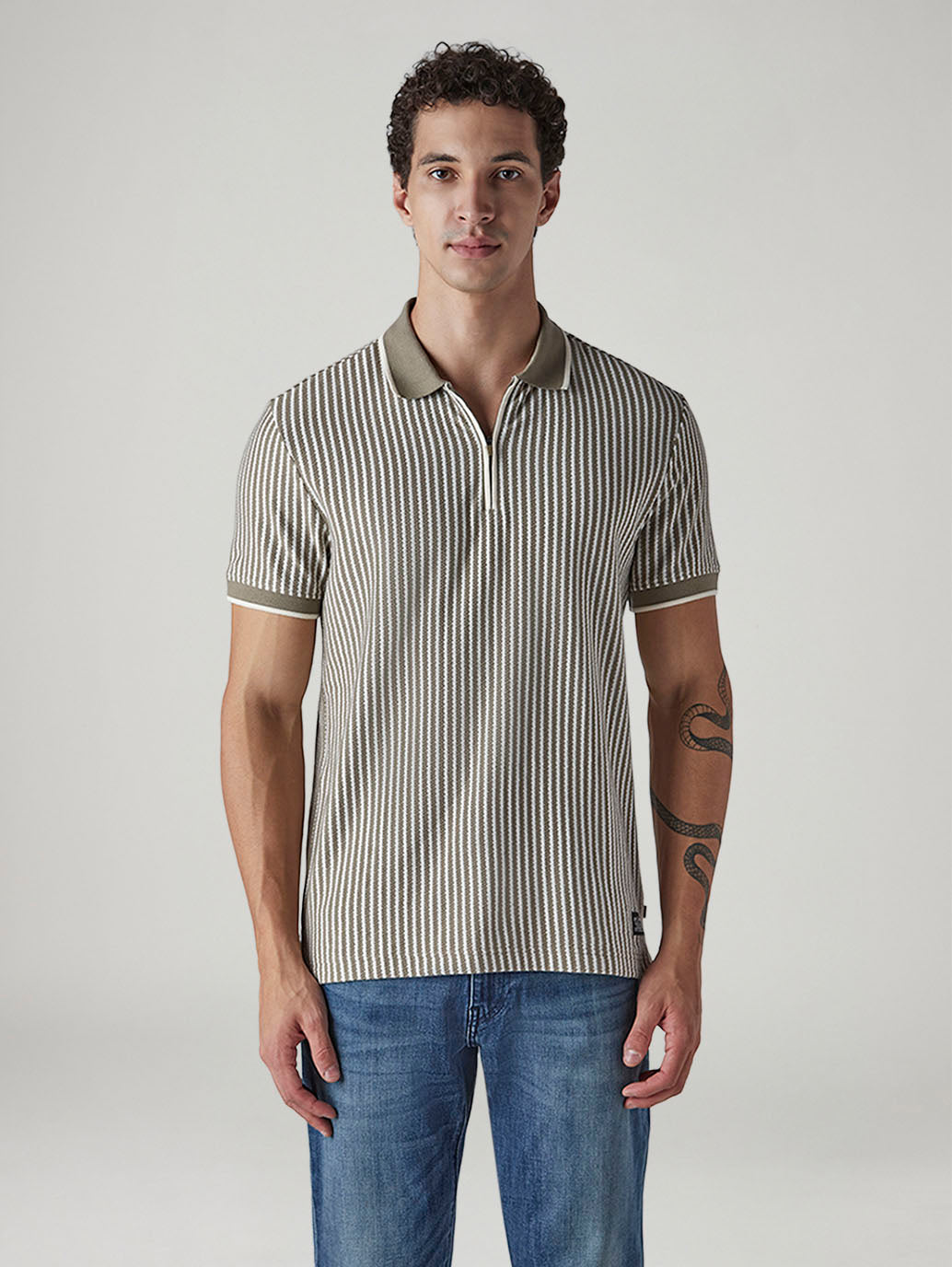 Men's Striped Regular Fit Polo T-shirt - Front View