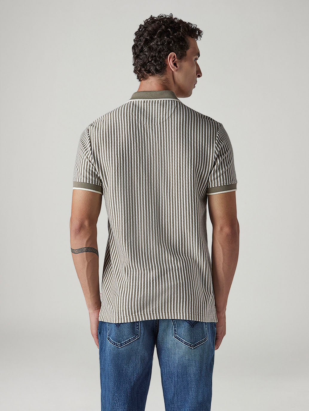 Men's Striped Regular Fit Polo T-shirt - Back View