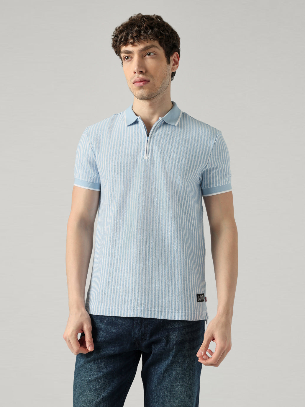 Men's Striped Regular Fit Polo T-shirt - Front View