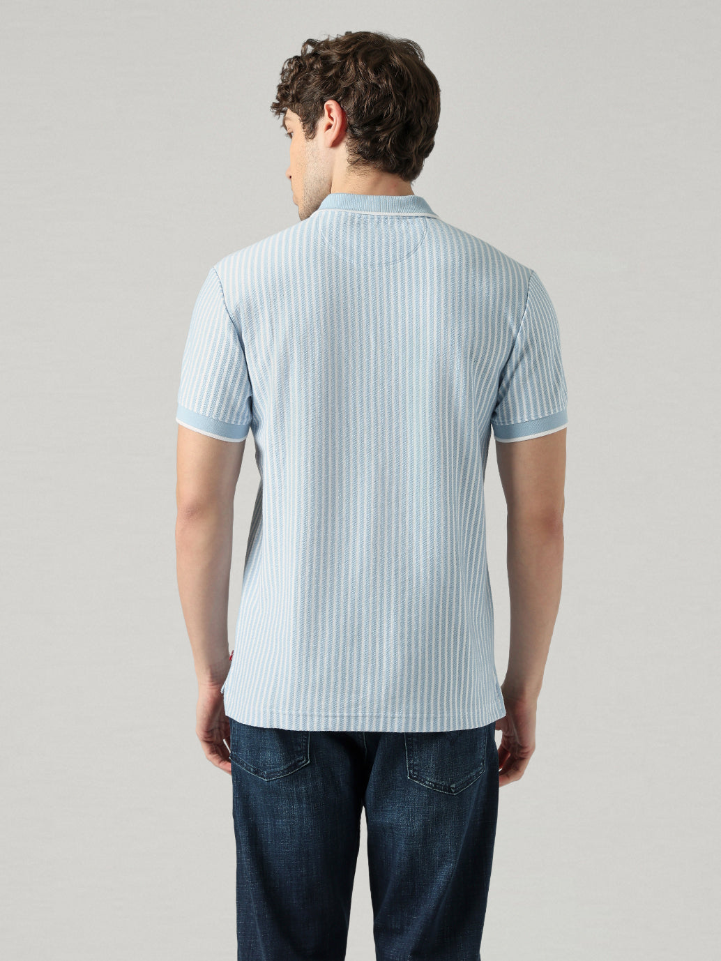 Men's Striped Regular Fit Polo T-shirt - Back View