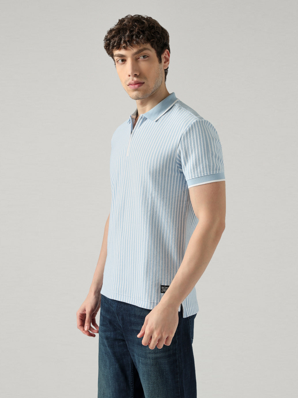 Men's Striped Regular Fit Polo T-shirt - Side View