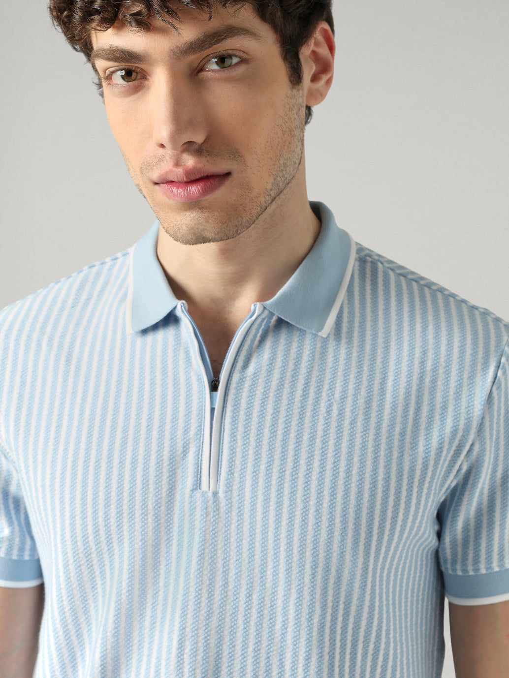 Men's Striped Regular Fit Polo T-shirt - Detail View