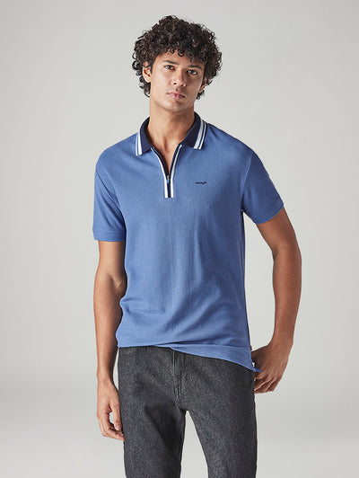 levi's Men's Solid Blue Textured Polo T-shirt-picture-10