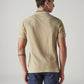 Men's Solid Beige Textured Polo T shirt - Back View