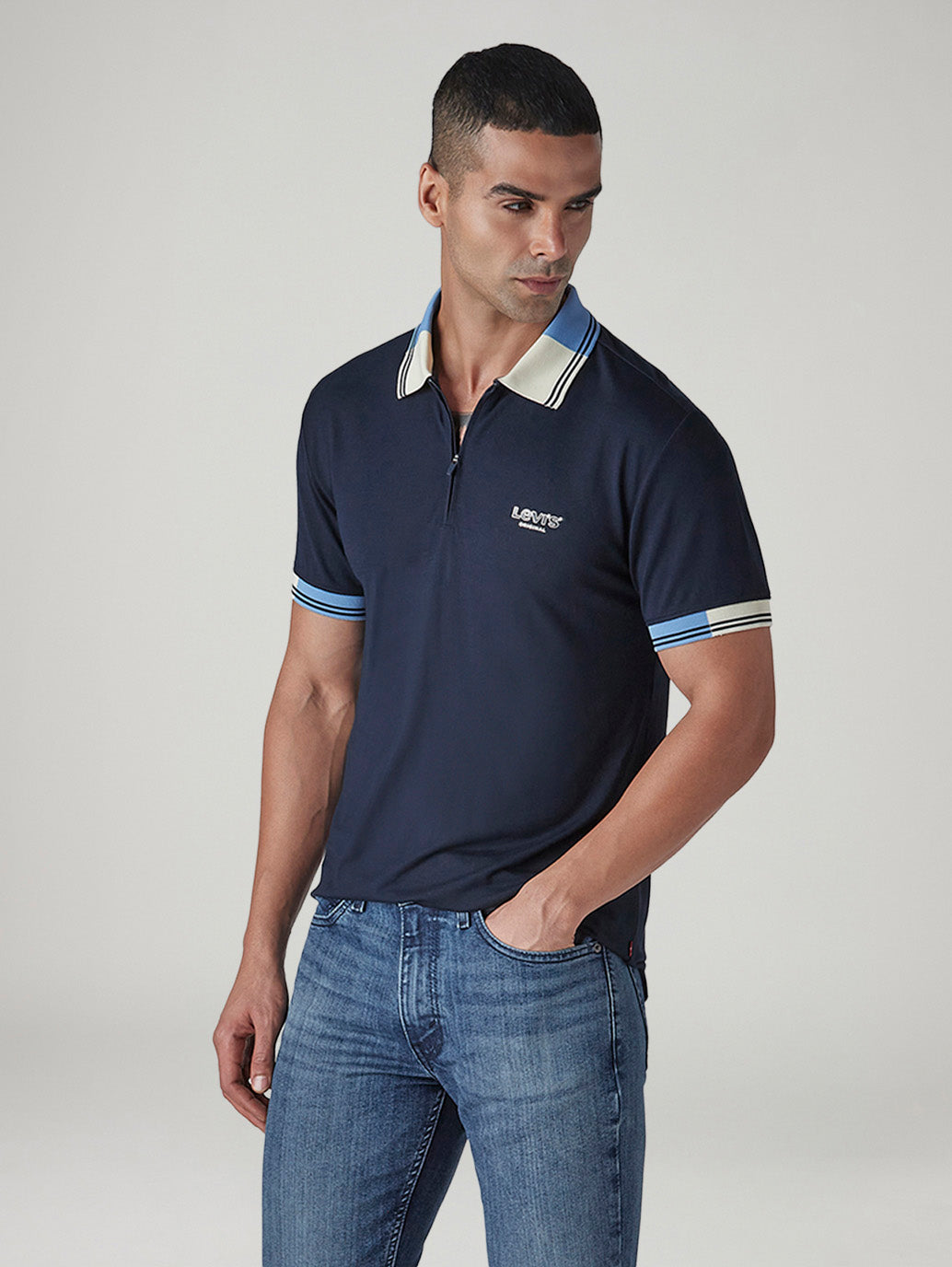 Men's Colorblock Navy Tech Pique Polo T-shirt