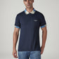 Men's Colorblock Navy Tech Pique Polo T-shirt - Front View